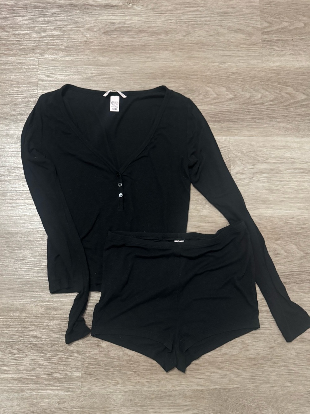 Victoria's Secret Black V-Neck Button Loungewear Top & Shorts Set